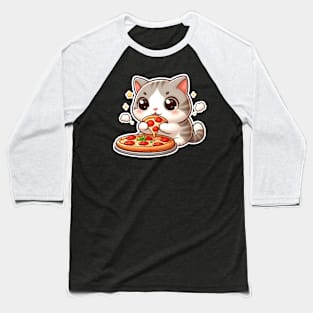 cute fat cat eat pizza cartoon illustration  transparent background Baseball T-Shirt